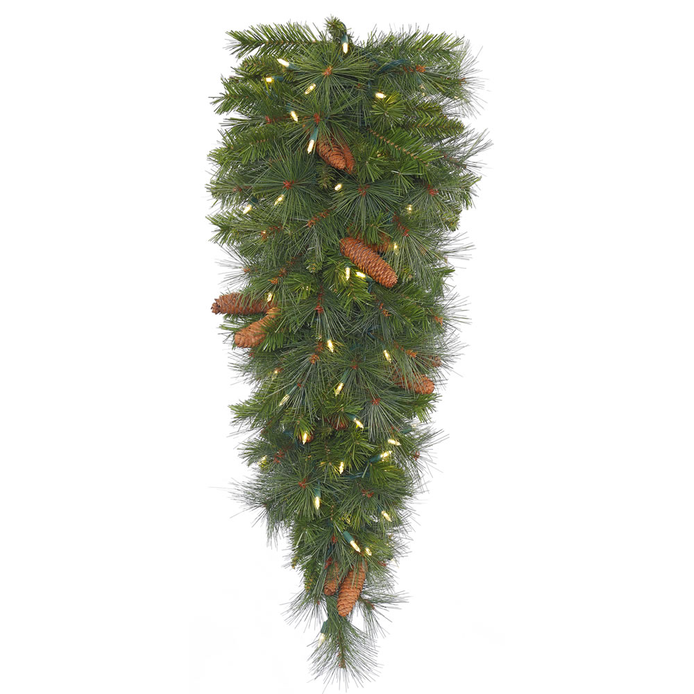 36 Inch Savannah Mixed Pine Artificial Christmas Teardrop Featuring Real Pine Cones and 50 Clear Lights