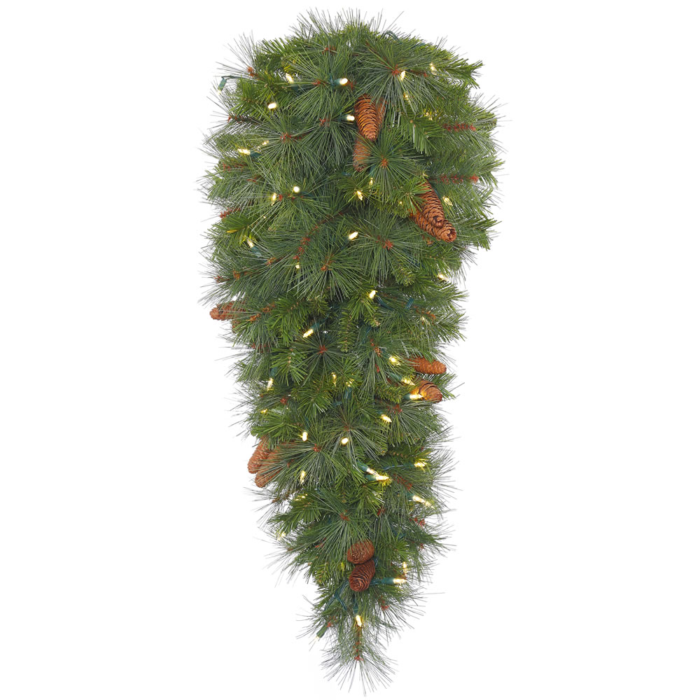 48 Inch Savannah Mixed Pine Artificial Christmas Teardrop Featuring Real Pine Cones and 100 Clear Lights