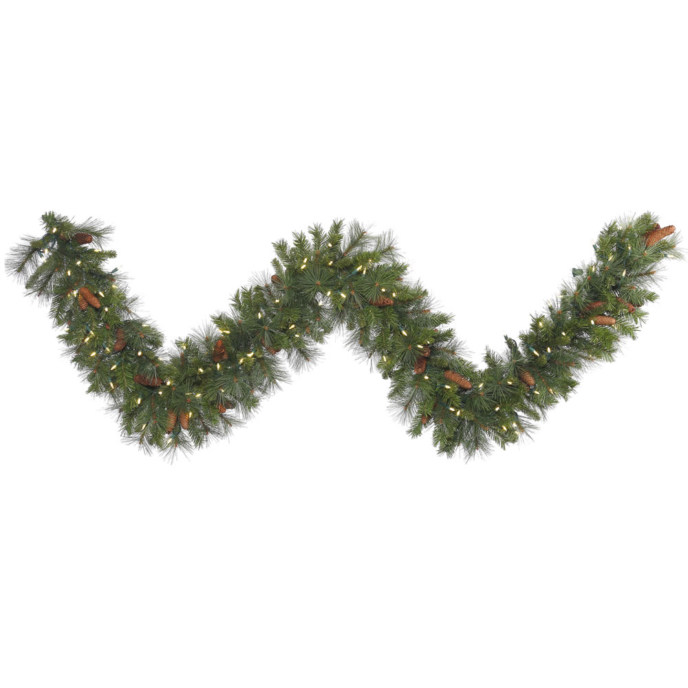 9 Foot Savannah Mixed Artificial Christmas Garland 150 LED M5 Italian Warm White Mini Lights