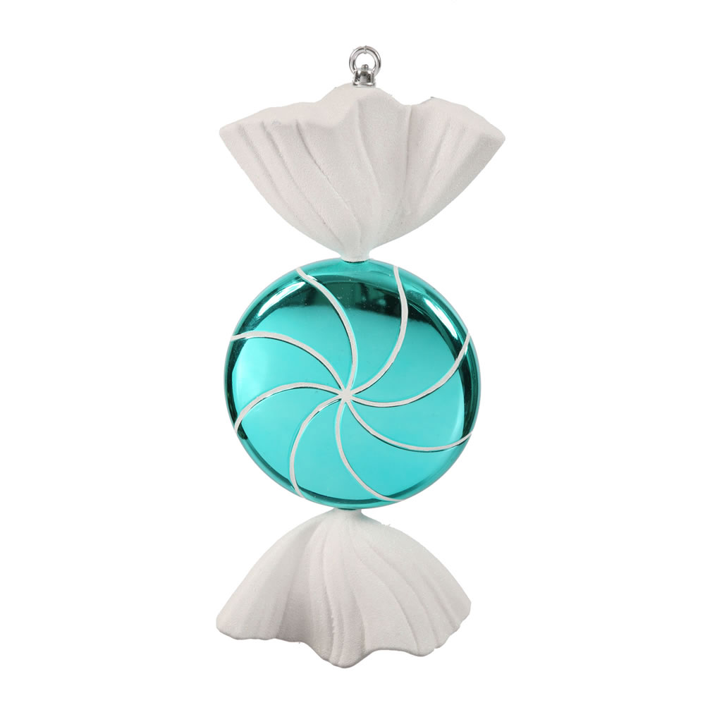 18.5 Inch Turquoise White Swirl Candy Christmas Ornament