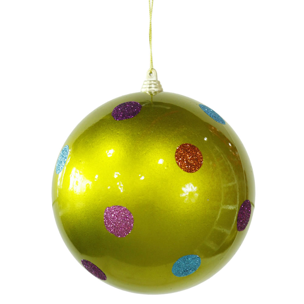 5.5 Inch Lime Green Candy Polka Dot Round Christmas Ball Ornament