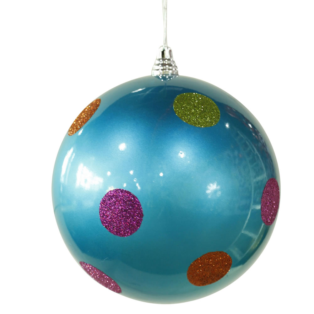 8 Inch Turquoise Candy Polka Dot Round Christmas Ball Ornament