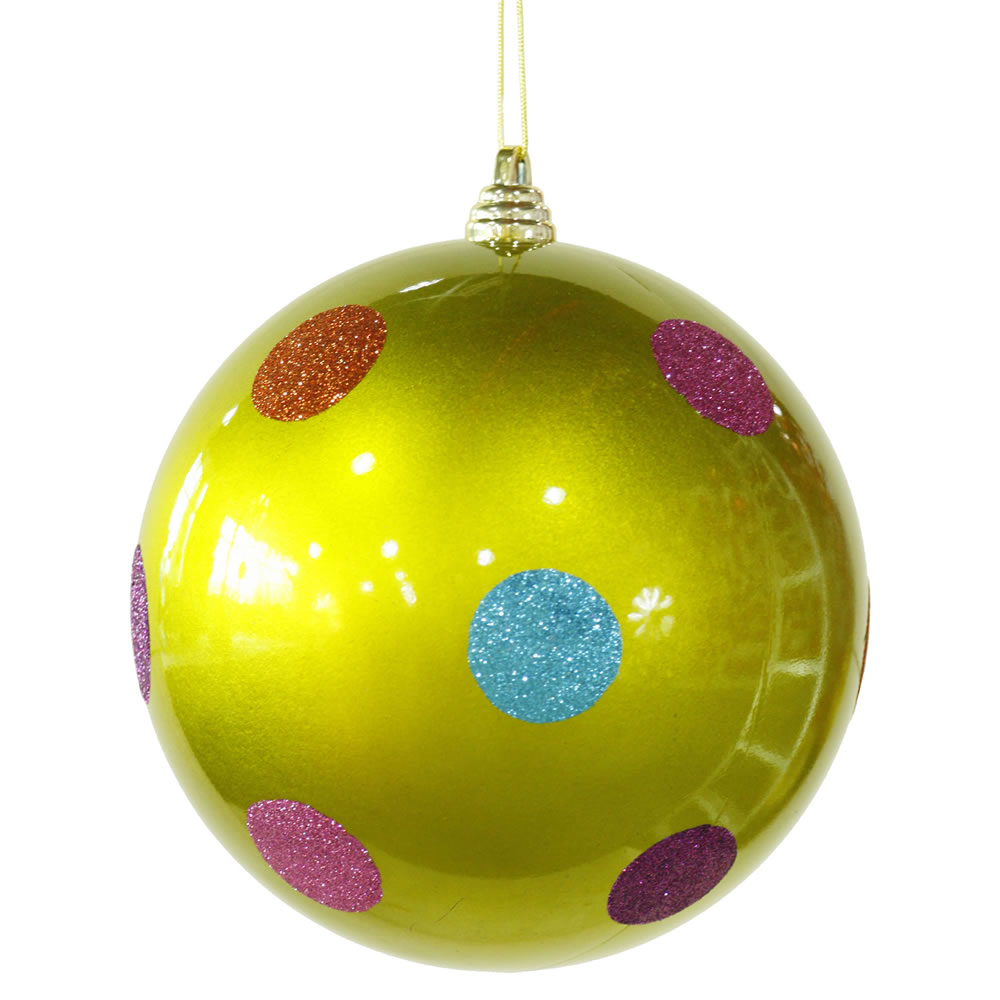 8 Inch Lime Green Candy Polka Dot Round Christmas Ball Ornament