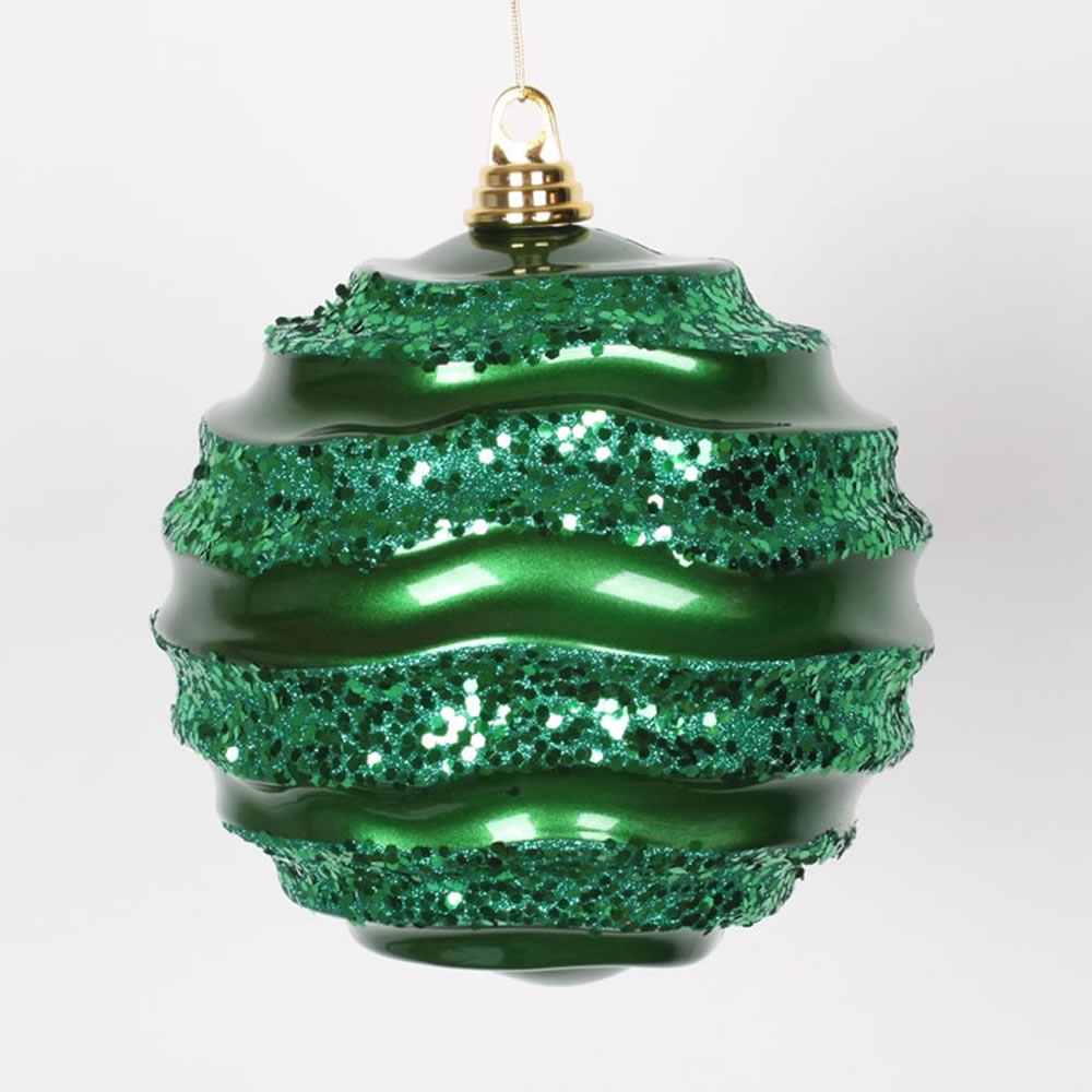 Christmastopia.com 8 Inch Green Candy Glitter Wave Round Mardi Gras Ball Ornament