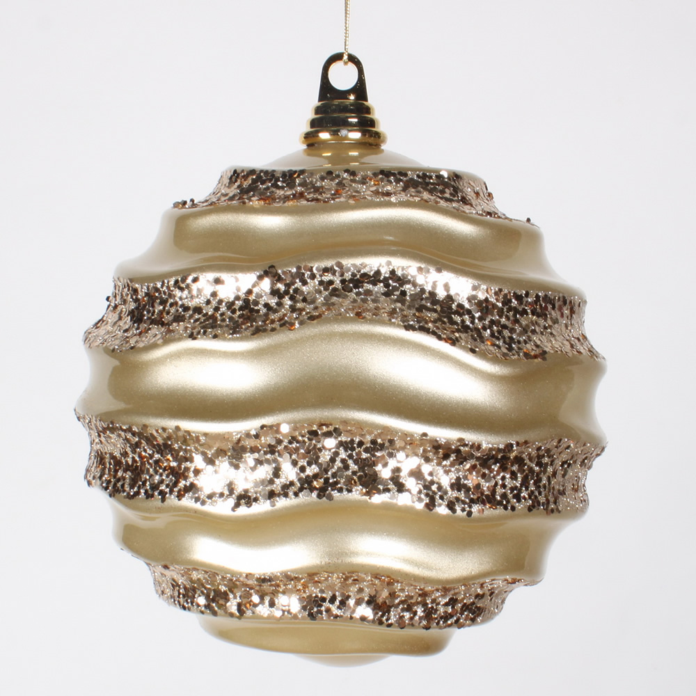 8 Inch Champagne Candy Glitter Wave Round Christmas Ball Ornament​
