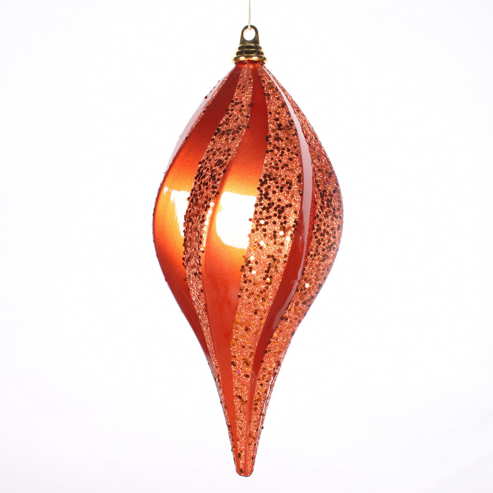 8 Inch Burnished Orange Candy Glitter Swirl Drop Ornament