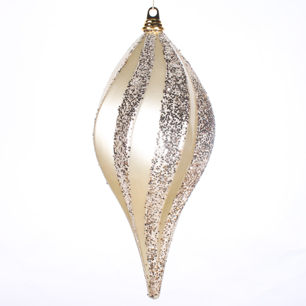 8 Inch Champagne Candy Glitter Swirl Drop Ornament