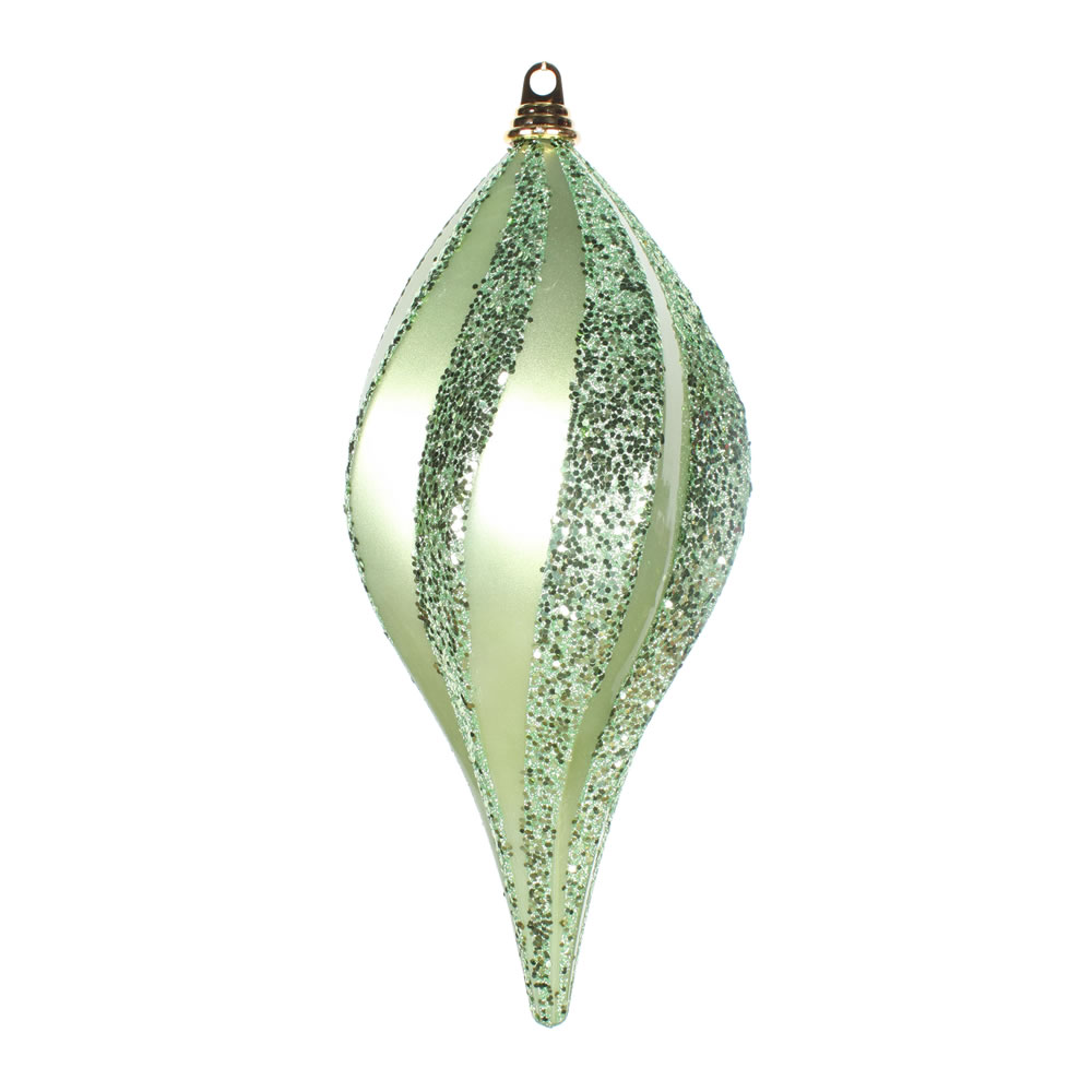8 Inch Celadon Candy Glitter Swirl Drop Ornament