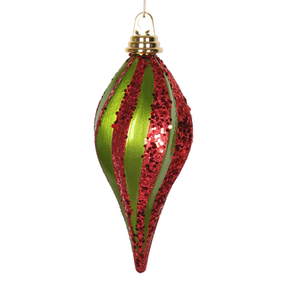 8 Inch Lime And Red Candy Glitter Swirl Drop Ornament