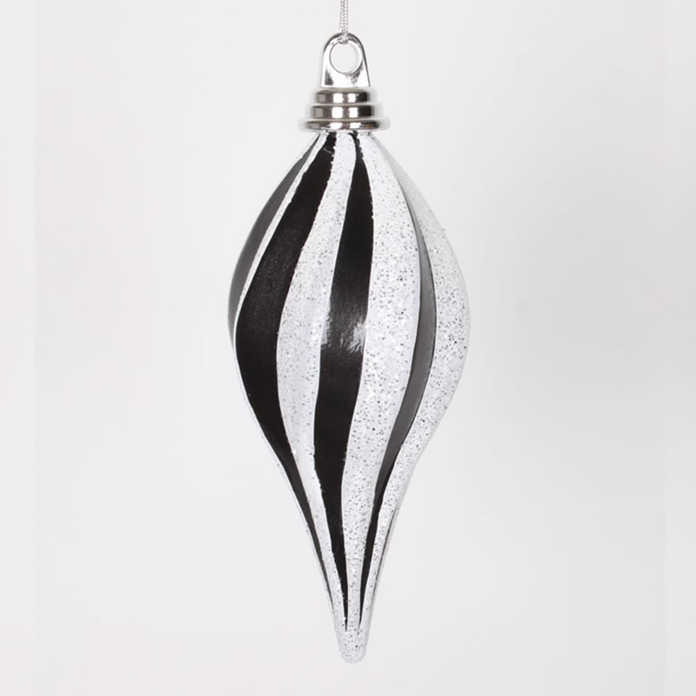 8 Inch Black and White Candy Glitter Swirl Drop Ornament