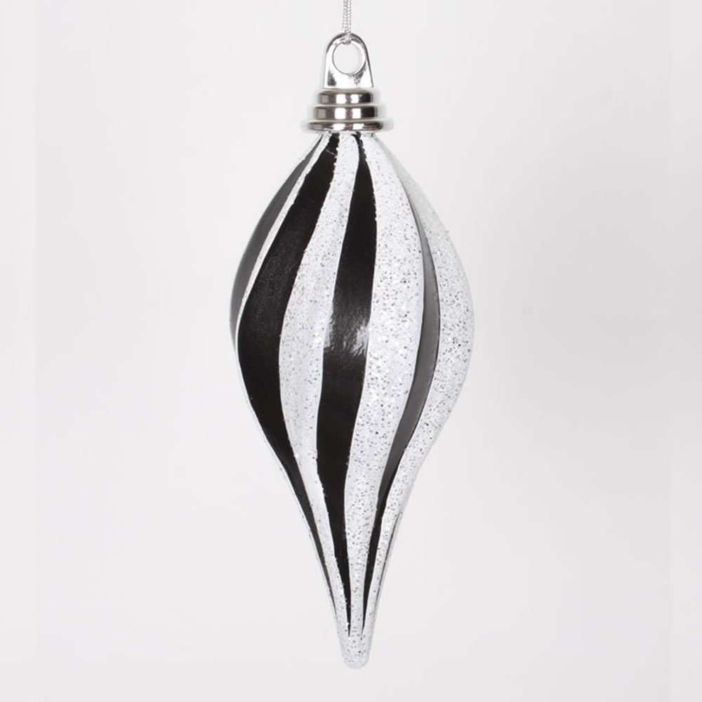 Christmastopia.com - 8 Inch Black and White Candy Glitter Swirl Drop Ornament