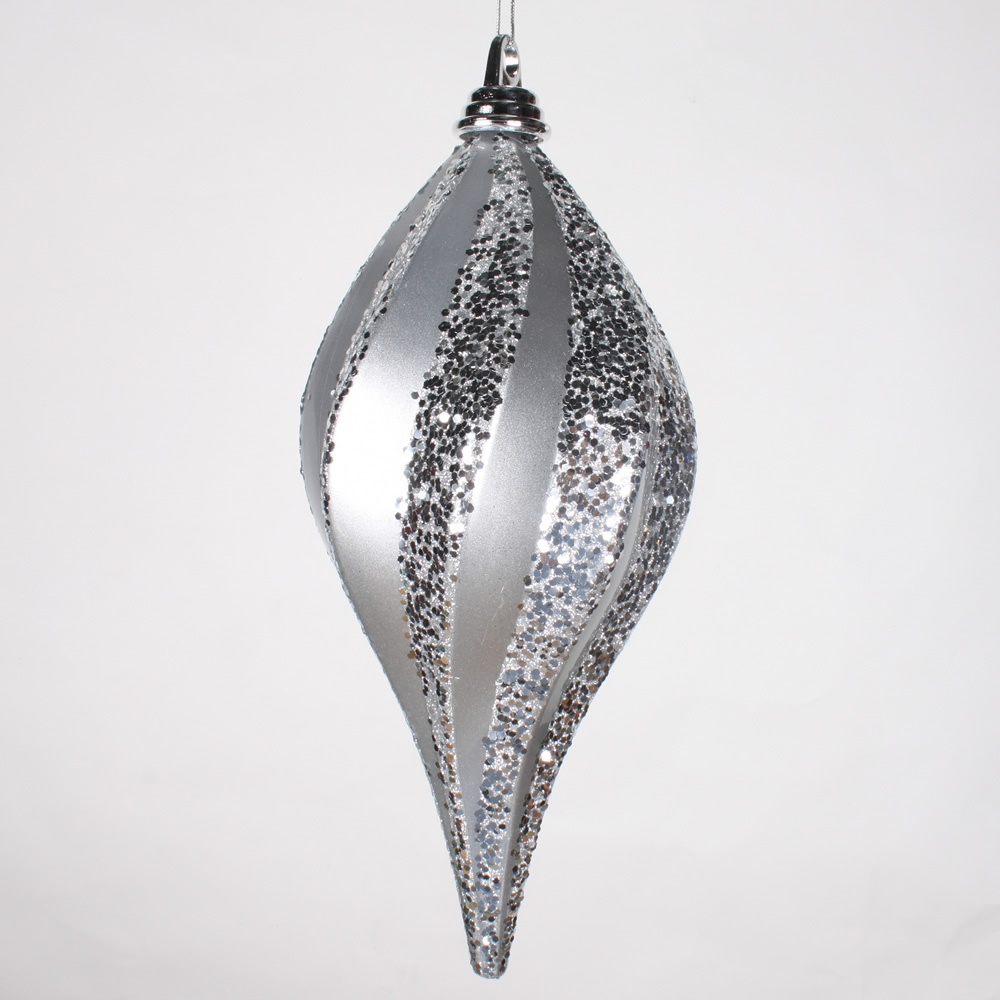 12 Inch Silver Candy Glitter Swirl Drop Christmas Ornament