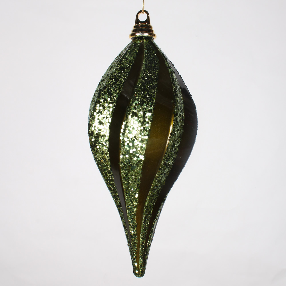 12 Inch Olive Green Candy Glitter Swirl Drop Christmas Ornament