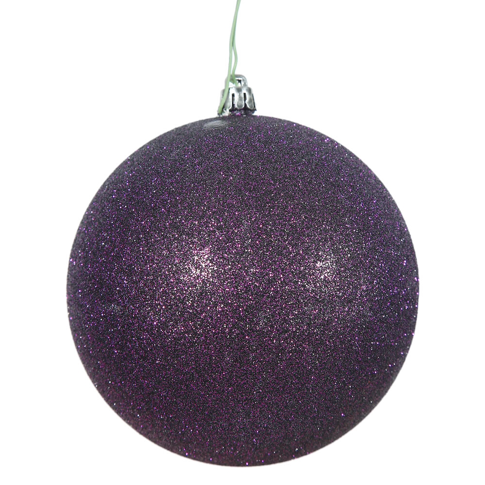 Christmastopia.com - 3 Inch Plum Glitter Ball Drilled 12 per Set