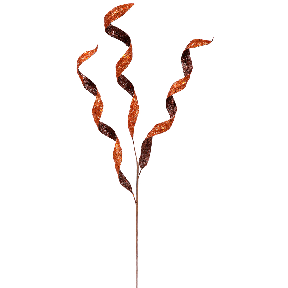 Chocolate and Copper Glitter Curly Decorative Artificial Christmas Spray Set of 12