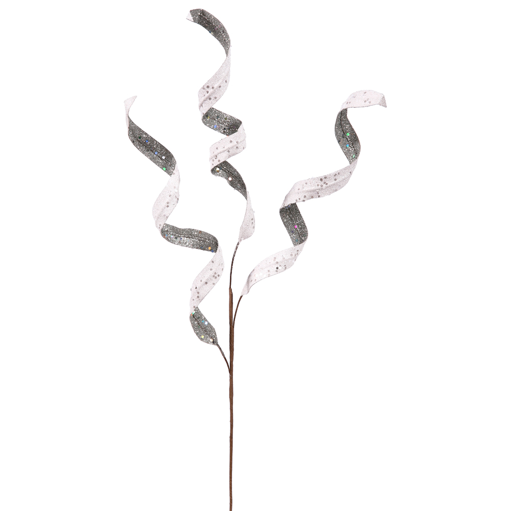 Silver and White Glitter Curly Decorative Artificial Christmas Spray Set of 12