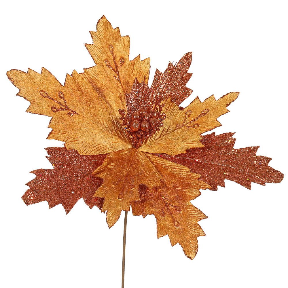 22 Inch Copper Poinsettia Artificial Christmas Floral Pick 6 Per Set