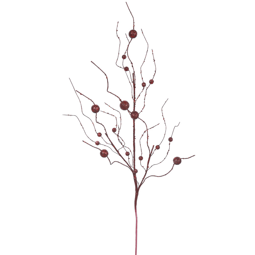 Burgundy Glitter Ball Decorative Artificial Christmas Spray