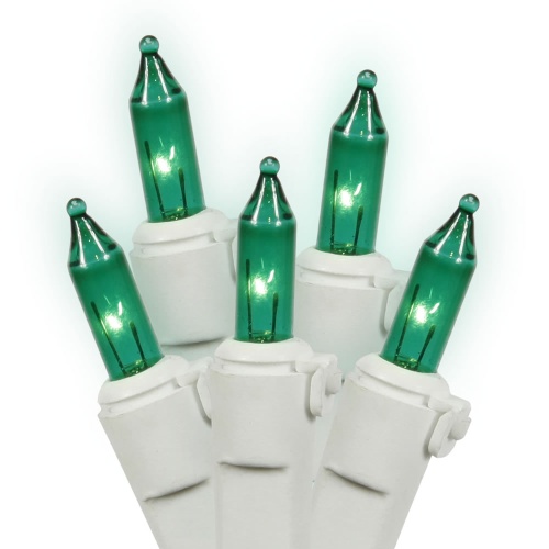 100 Green Incandescent Mini Easter Light Set White Wire