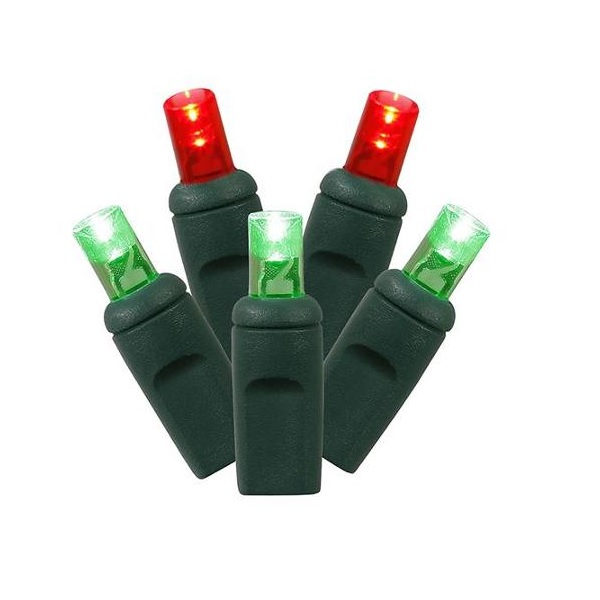 70 LED 5MM Wide Angle Red and Green Christmas Light Set 6 Inch Spacing Green Wire