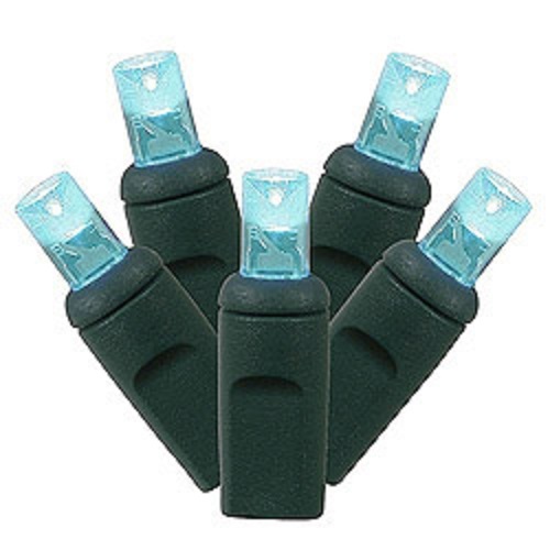 70 LED 5MM Wide Angle Twinkle Teal Christmas Light Set 6 Inch Spacing Green Wire