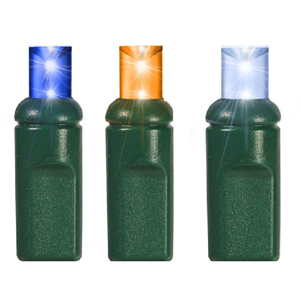 70 LED 5MM Wide Angle Blue Pure White and Orange Christmas Light Set 6 Inch Spacing Green Wire
