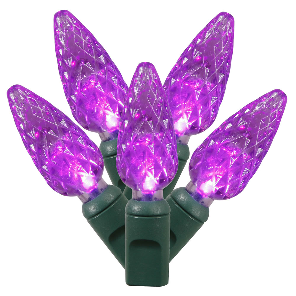 50 Commercial Grade LED C6 Strawberry Faceted Purple Halloween Light Set Green Wire
