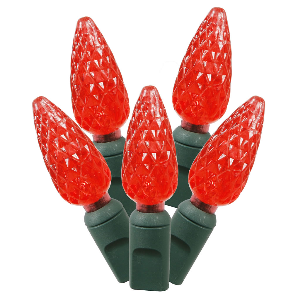 Christmastopia.com 200 Commercial Grade LED C6 Strawberry Faceted Red Christmas Light Set Green Wire Spool