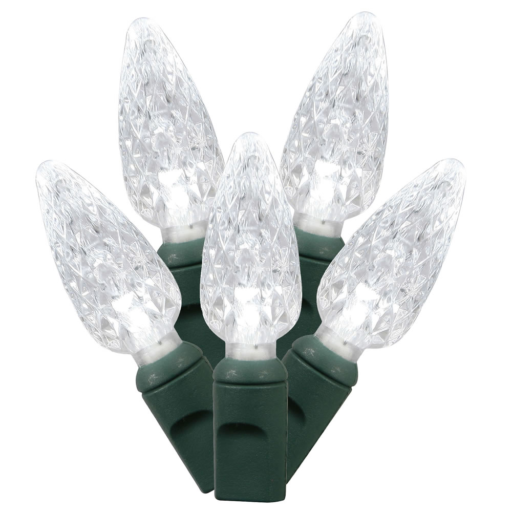 Christmastopia.com 200 Commercial Grade LED C6 Strawberry Faceted Pure White Christmas Light Set Green Wire Spool