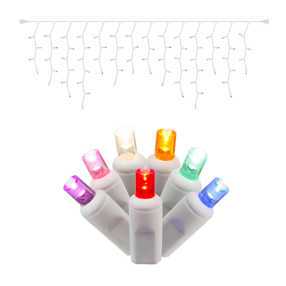 Christmastopia.com 70 LED 5MM Wide Angle Polka Dot Multi Color Icicle Lights 3.5 Inch Bulb Spacing White Wire