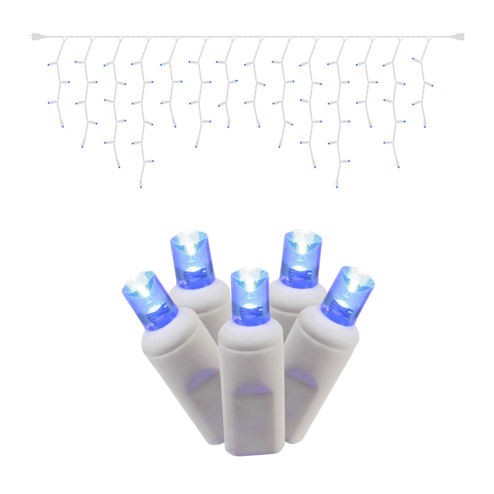 Christmastopia.com 70 LED 5MM Wide Angle Polka Dot Blue Icicle Lights 3.5 Inch Bulb Spacing White Wire