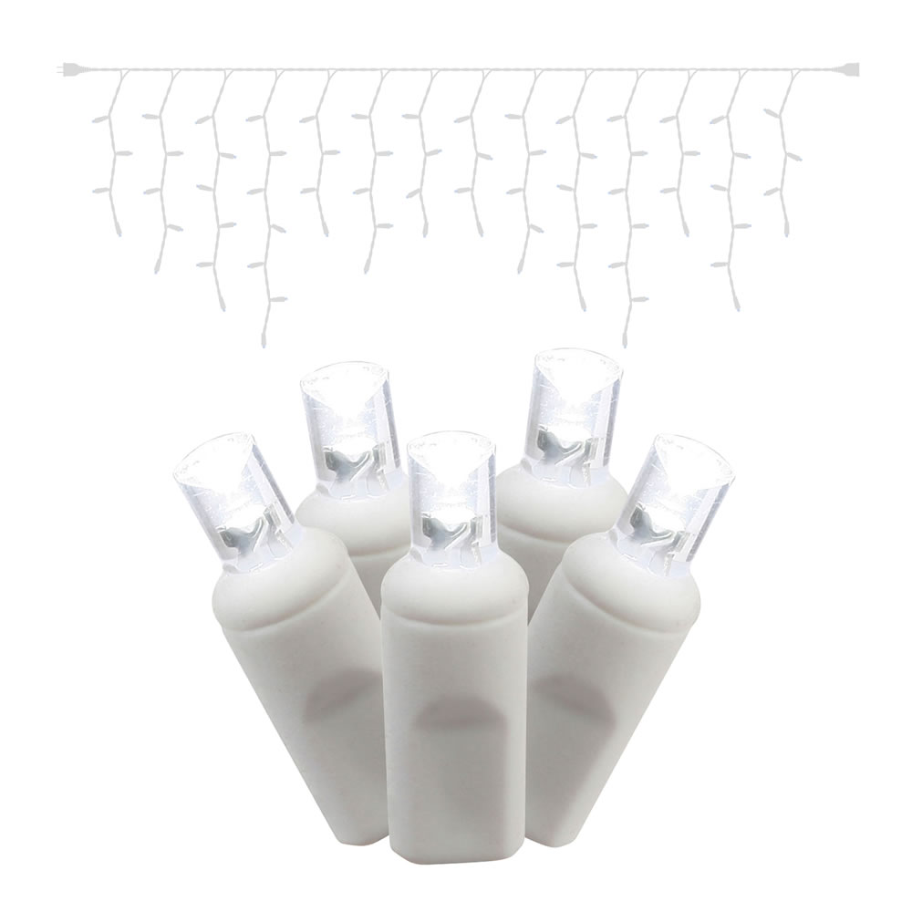 Christmastopia.com 70 LED 5MM Wide Angle Polka Dot Pure White Icicle Christmas Lights 3.5 Inch Bulb Spacing White Wire