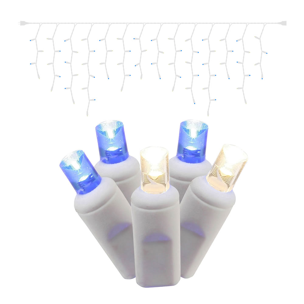 Christmastopia.com 70 LED 5MM Wide Angle Polka Dot Blue and Pure White Icicle Christmas Lights 3.5 Inch Bulb Spacing White Wire