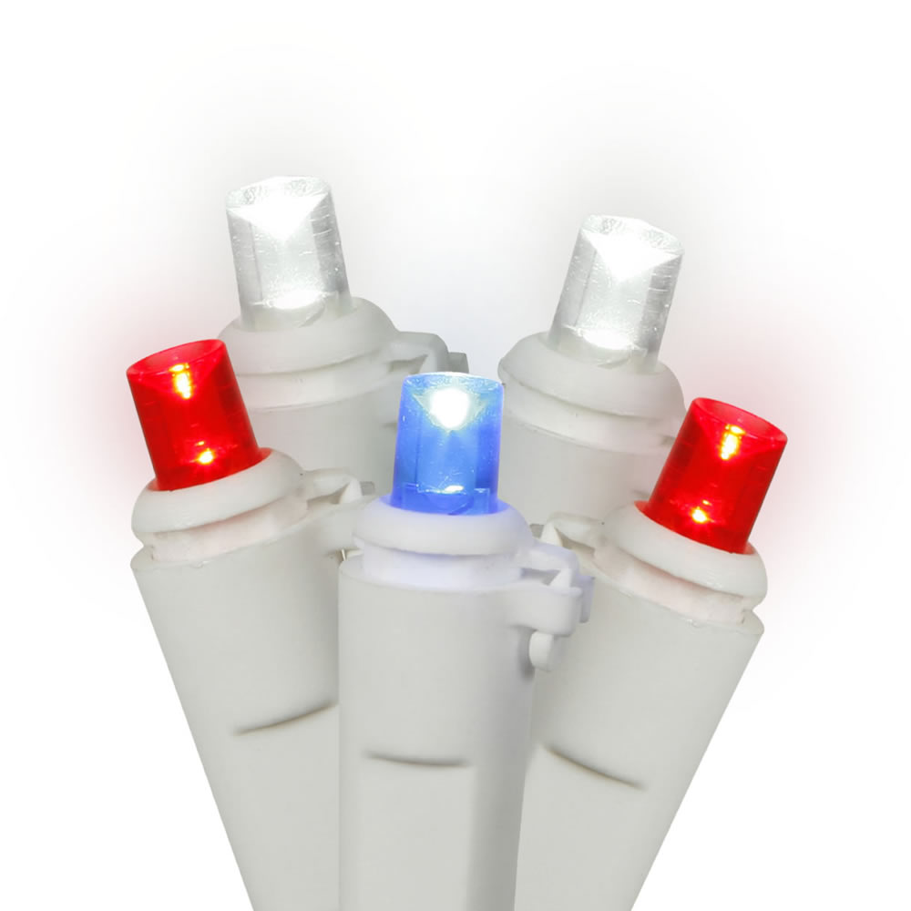 Christmastopia.com 50 Patriotic LED 5MM Wide Angle Polka Dot Red White And Blue Commercial Grade Christmas Light Set White Wire
