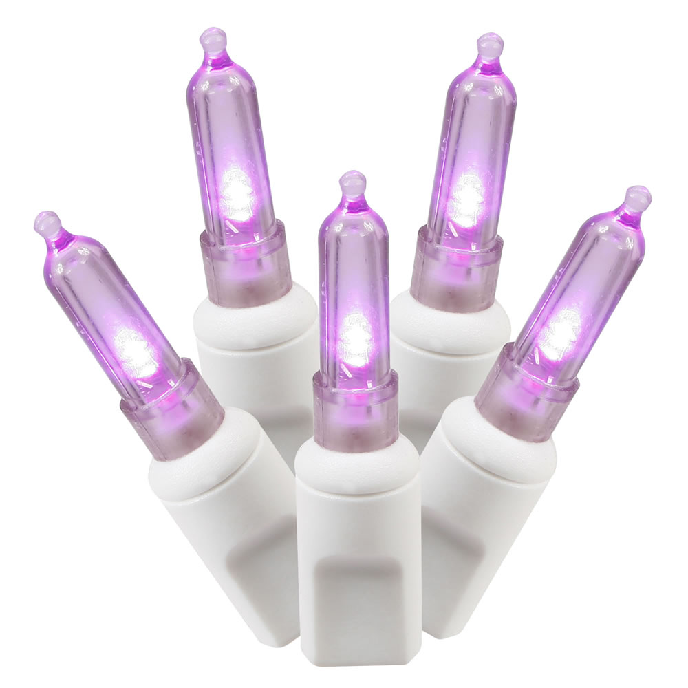 50 Commercial Grade LED Italian M5 Smooth Purple Easter Mini Light Set White Wire