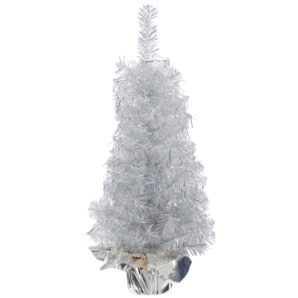 1.5 Foot Crystal Silver Artificial Christmas Tree - Unlit - Silver Base