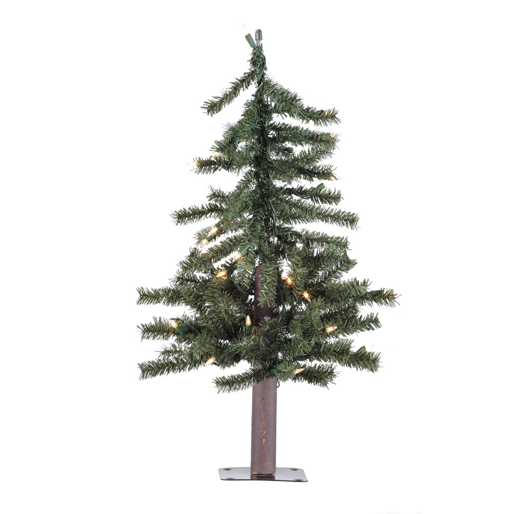 2 Foot Natural Alpine Artificial Christmas Tree 35 Clear Lights