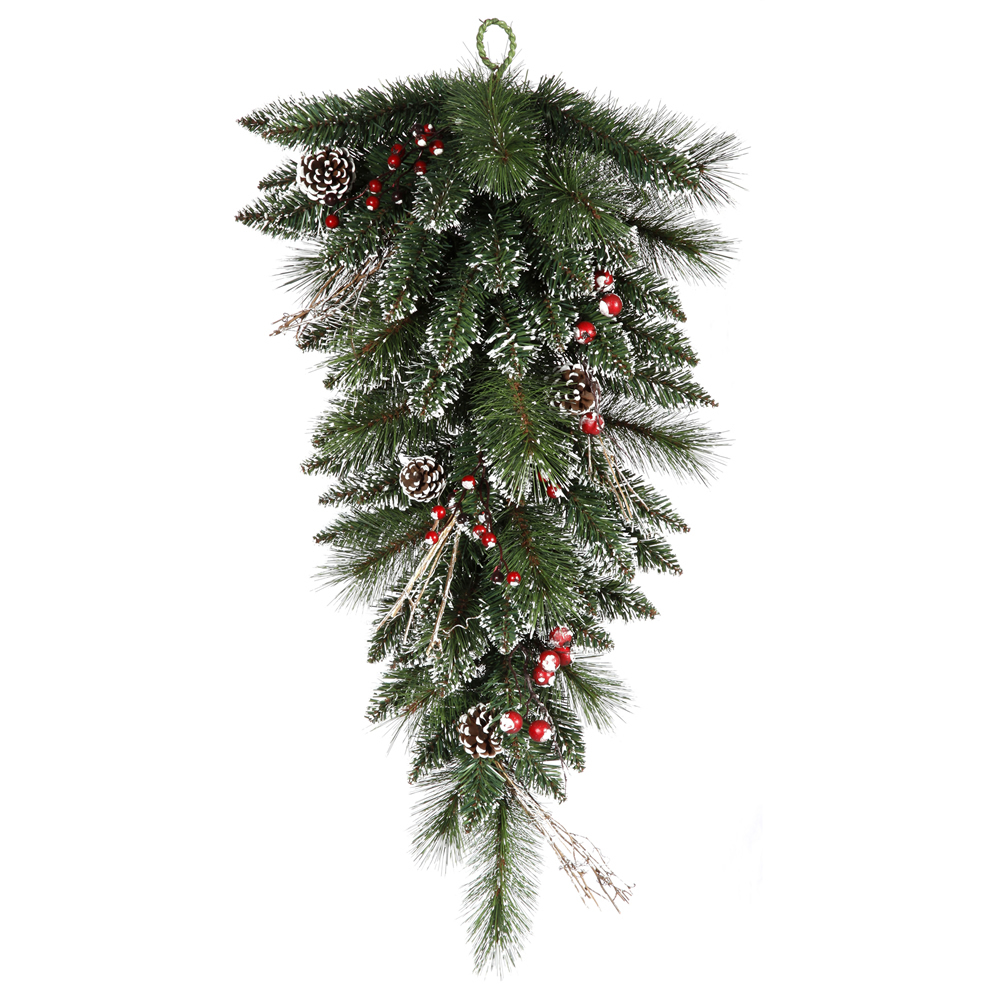 30 Inch Snow Tipped Pine and Berry Artificial Christmas Teardrop Unlit