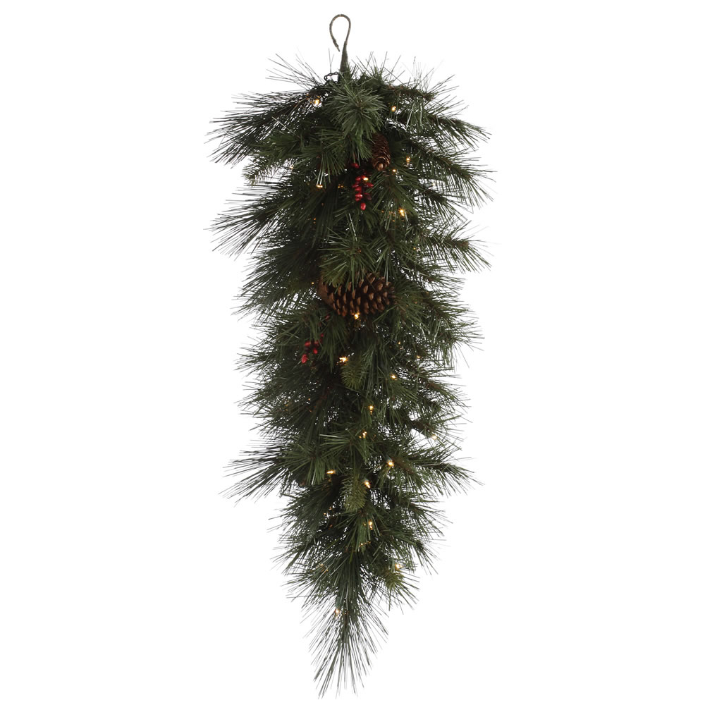 36 Inch Ponderosa Berry Artificial Christmas Teardrop With 50 Clear Lights