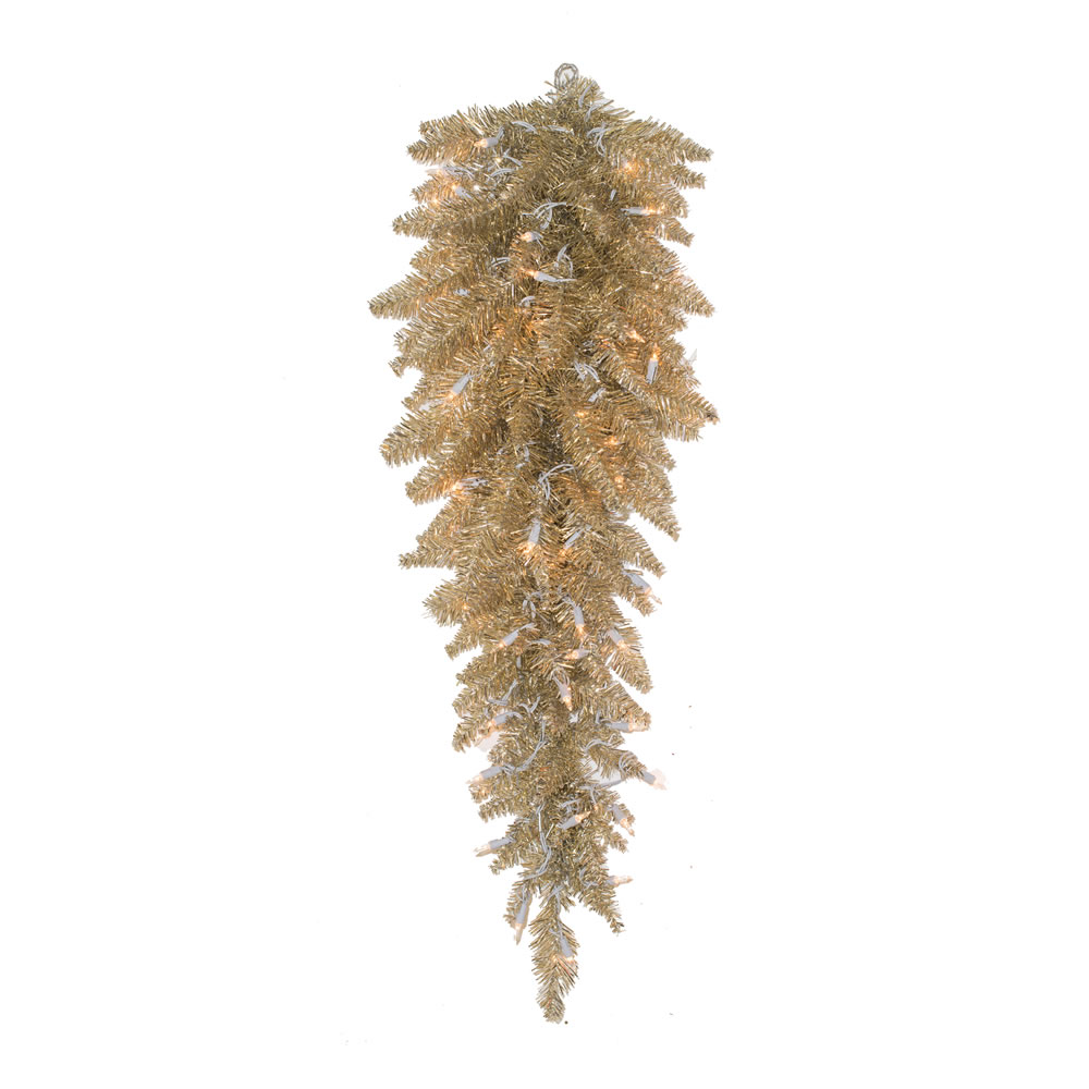 36 Inch Champagne Fir Artificial Christmas Teardrop 50 Clear Lights