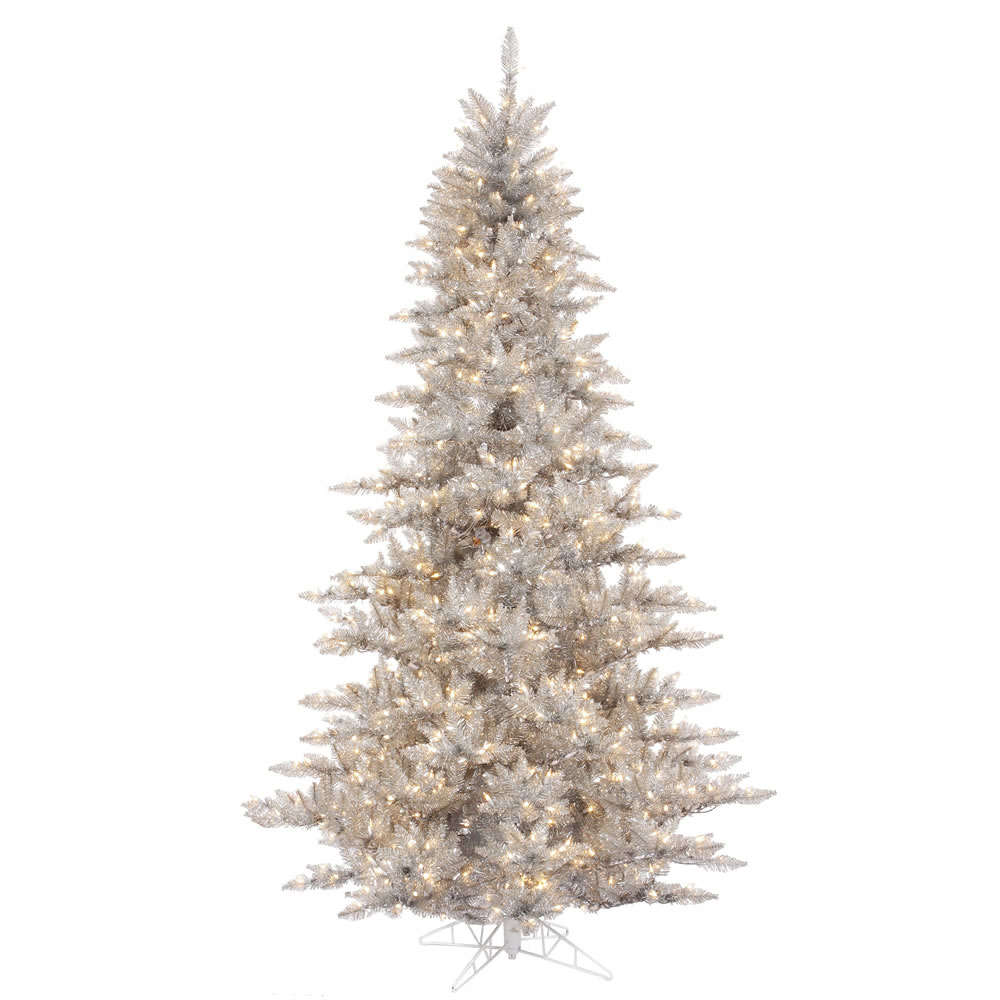 14 Foot Silver Tinsel Fir Artificial Christmas Tree 2250 LED M5 Italian Warm White Lights