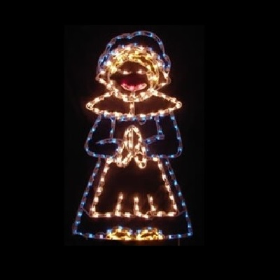 Harvest Pilgrim Girl LED Lighted Outdoor Thanksgiving Decoration