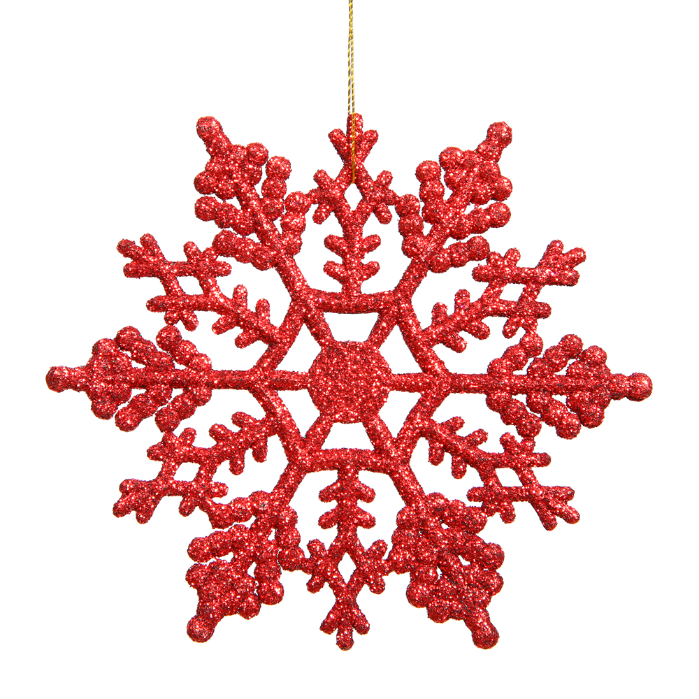 4 Inch Red Glitter Snowflake Christmas Ornament 2 per Set4