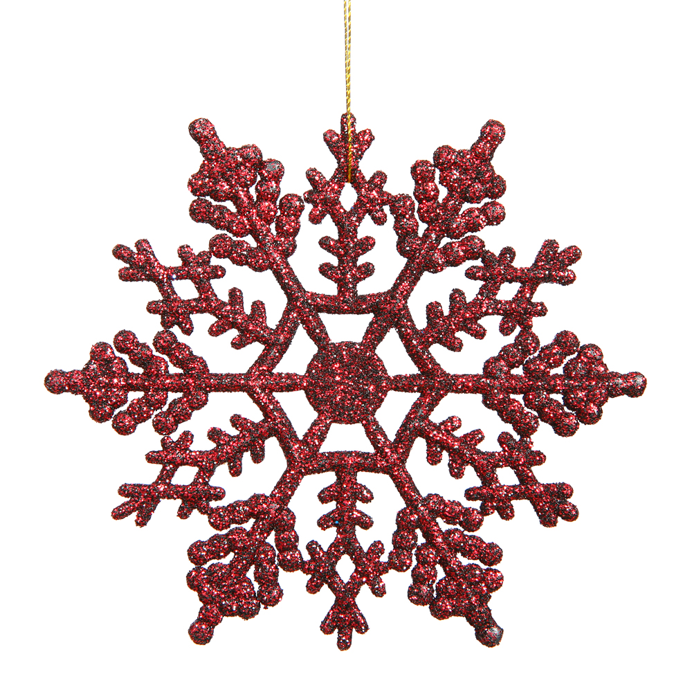 4 Inch Burgundy Glitter Snowflake Christmas Ornament 2 per Set4