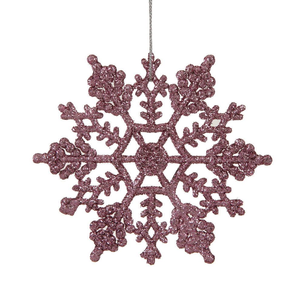 4 Inch Pink Glitter Snowflake Christmas Ornament 2 per Set4