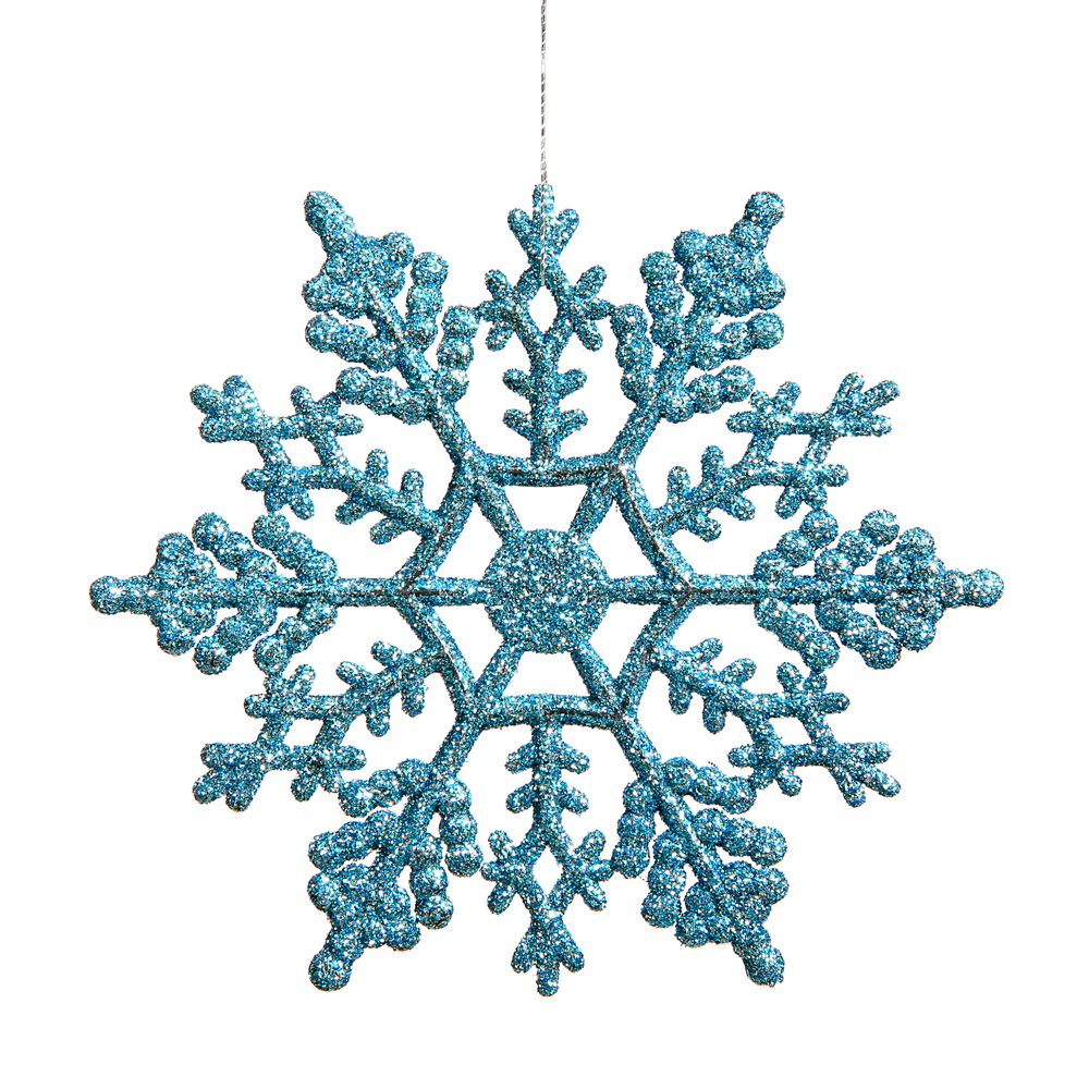 4 Inch Turquoise Glitter Snowflake Christmas Ornament 2 per Set4