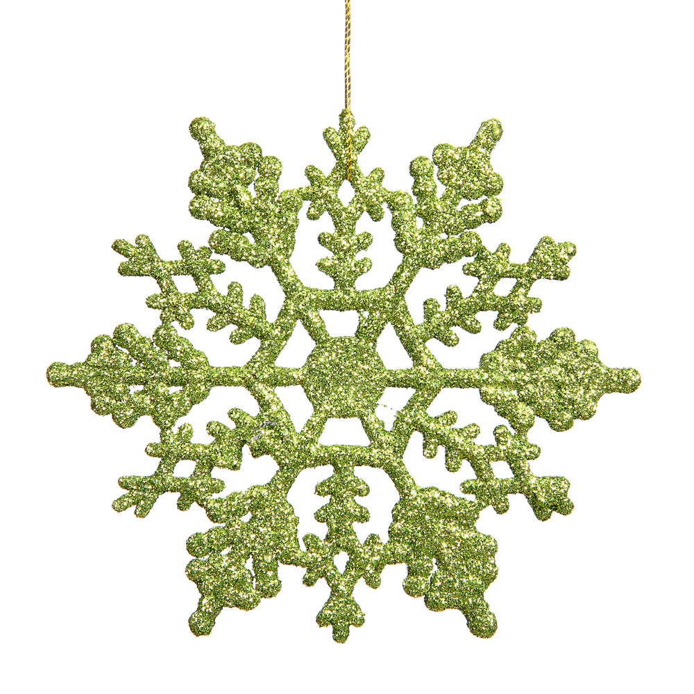 4 Inch Lime Glitter Snowflake Christmas Ornament 2 per Set4