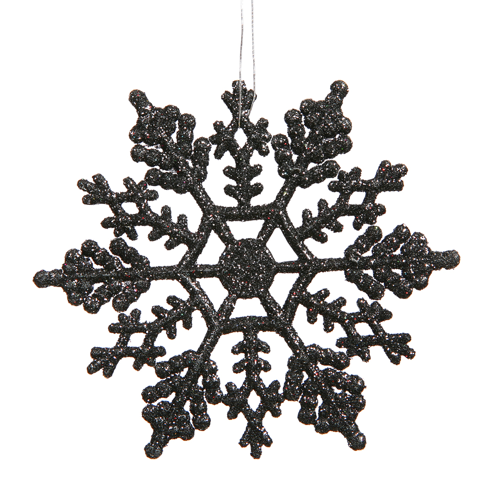 4 Inch Jet Black Glitter Snowflake Christmas Ornament 2 per Set4