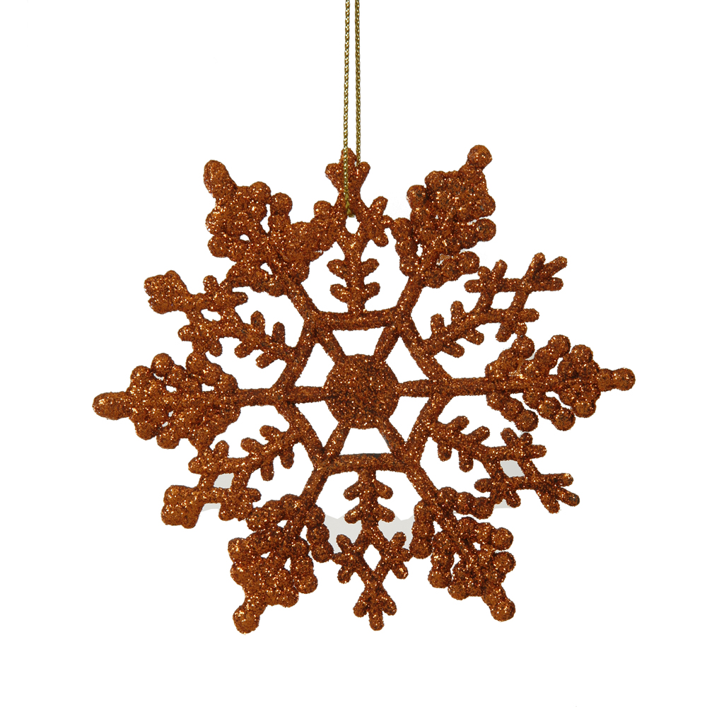 4 Inch Burnish Orange Glitter Snowflake Christmas Ornament 2 per Set4