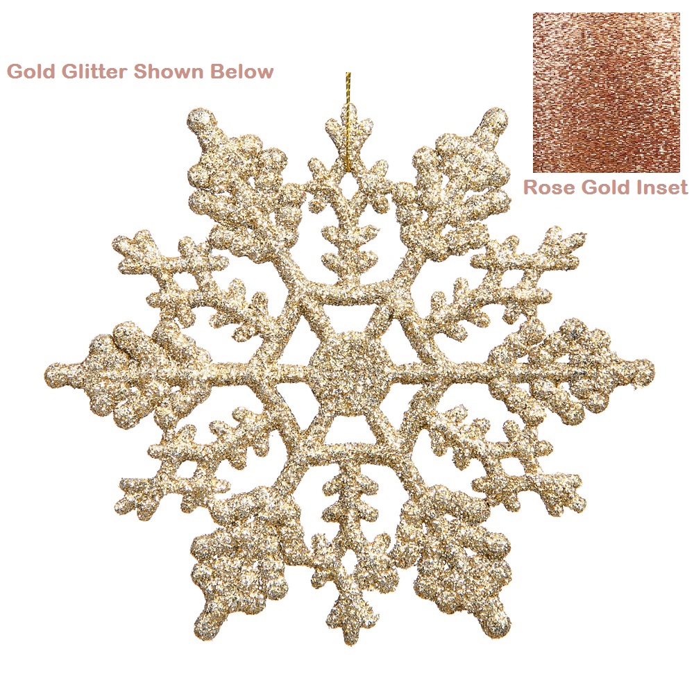 4 Inch Rose Gold Glitter Snowflake Christmas Ornament 2 per Set4
